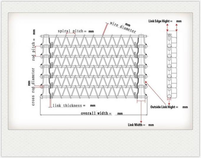 επίπεδη ευκίνητη ζώνη μεταφορέων πλέγματος καλωδίων μετάλλων 400mm 500mm με την αλυσίδα 1